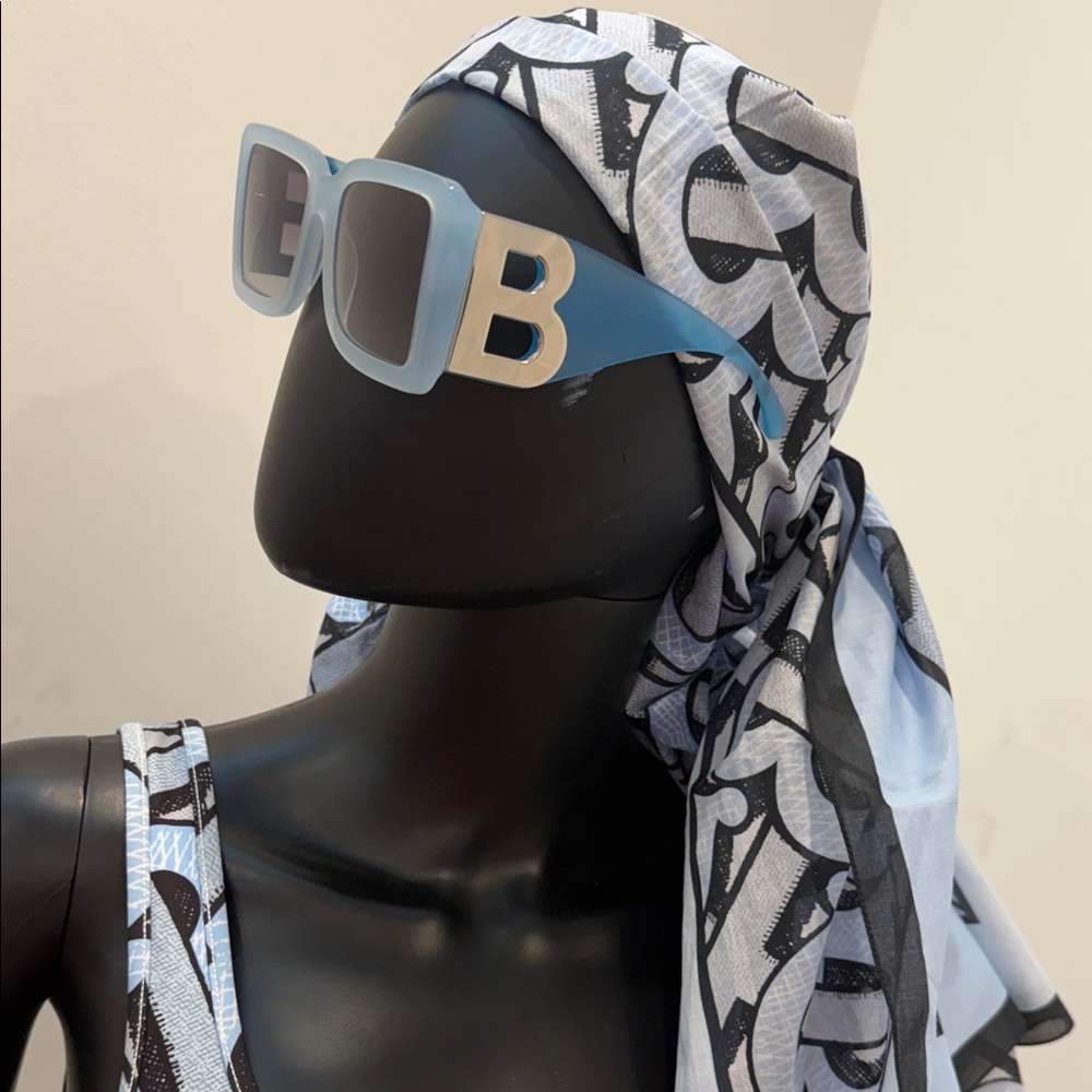 Burberry Monogram Blue Sunglasses B Logo Runway Style w/ Case & Box NEW
